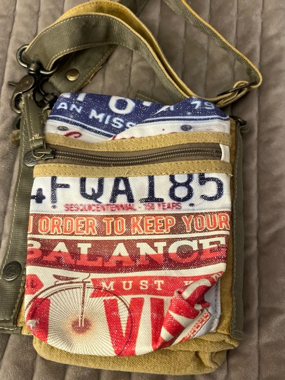 Clea Ray Canvas Crossbody Bag in Red, Blue and Tan
